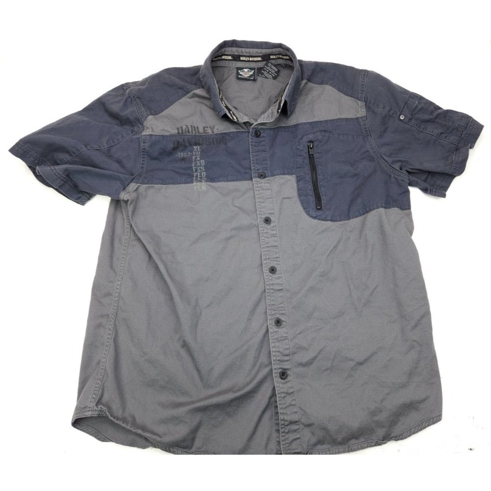 Harley Davidson Button Front Shirt Mens XL Garage Work Motorcycle
